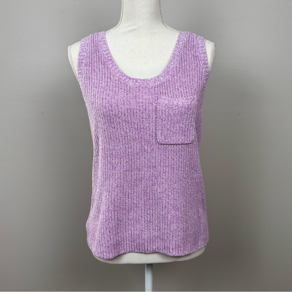 Loft Sweater Large‎ Purple Ribbed Knit Sleeveless Pullover Pocket Casual Preppy